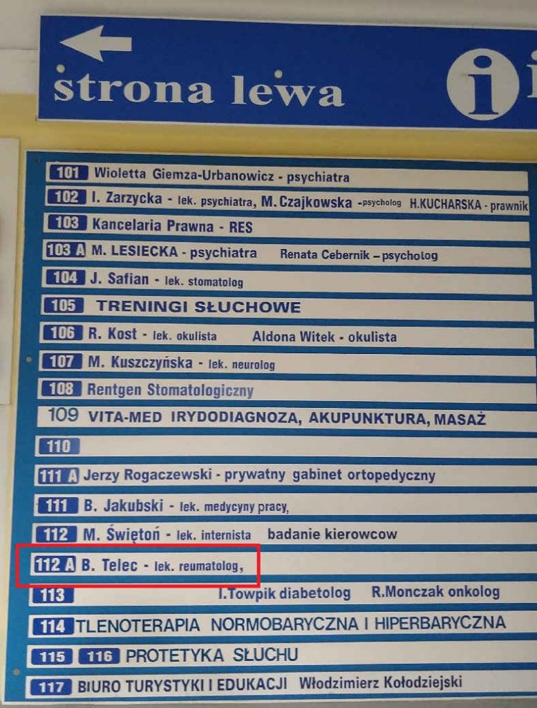 Bożena Telec jako reumatolog na liście w biurowcu przy ul. Westerplatte w Zielonej Górze