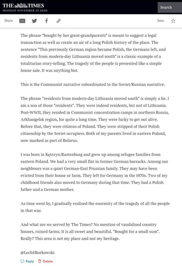 Lech S Borkowski comment The Times 27 September 2020 part 2