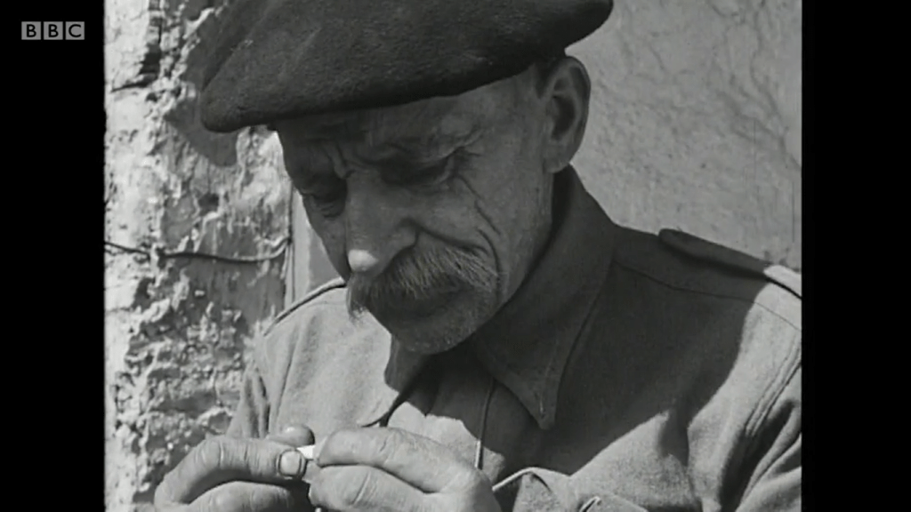 Eugeniusz Okołowicz, photographer, former Polish Army WWII soldier, at the Penygaer Farm in Carmarthenshire, Wales, in 1960 documentary Borrowed Pasture