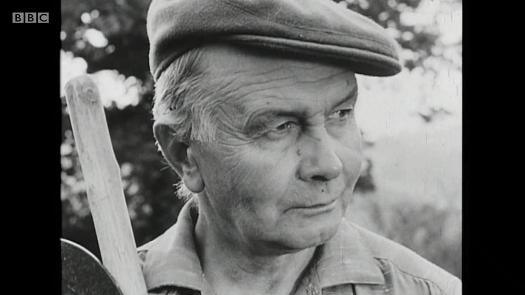 Włodzimierz Bułaj, electrician, former Polish Army WWII soldier, at the Penygaer Farm in Carmarthenshire, Wales, in 1960 documentary Borrowed Pasture