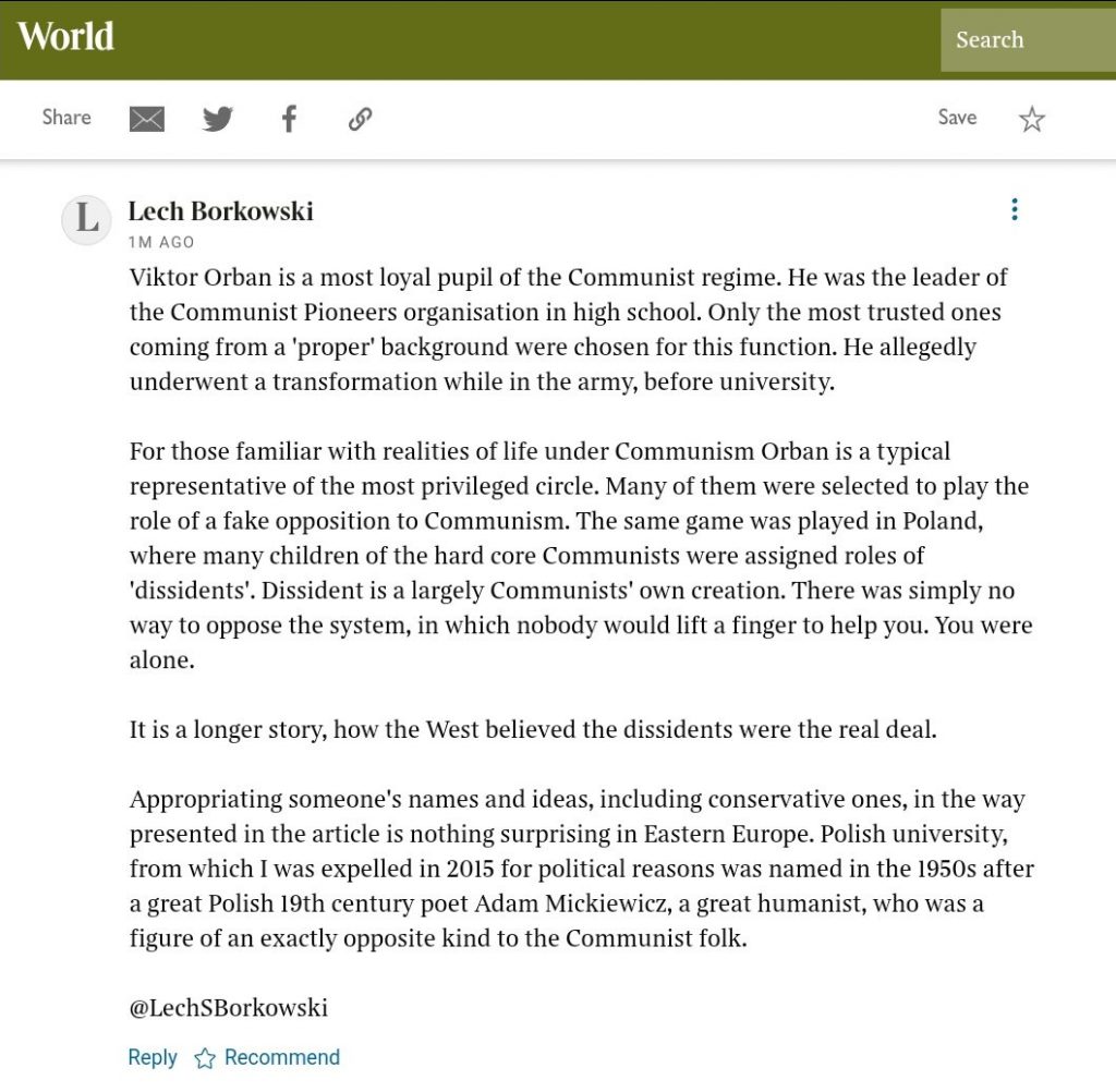 Lech S Borkowski comment in The Times 15 June 2021